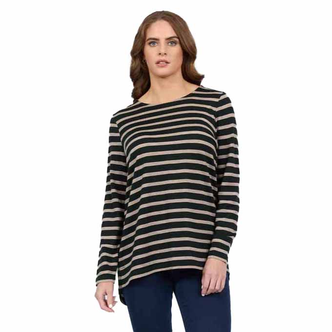 Vassalli 100% Merino Long Sleeve Top With Back Button Placket